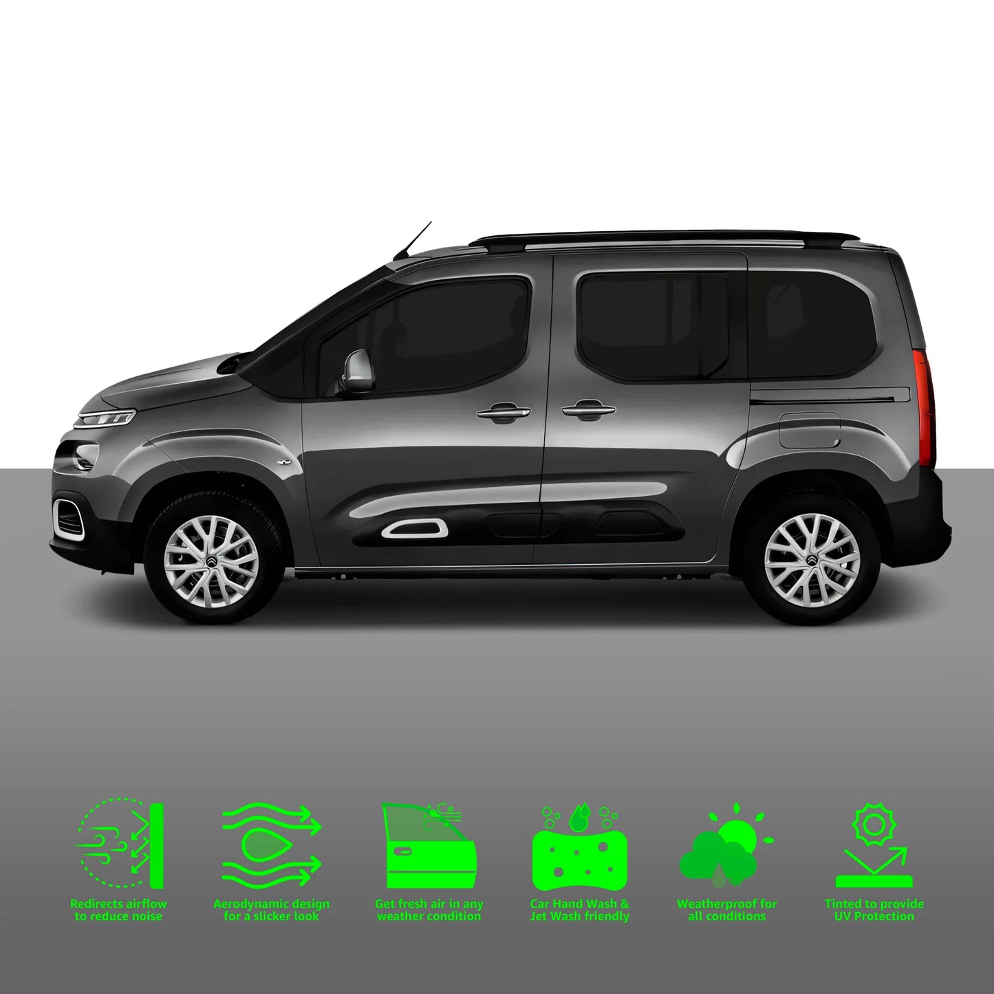 Citroen Berlingo Multispace MPV MK3 2018 Onwards 2 Doors 2PC HAIBAK® Tinted Wind Deflectors