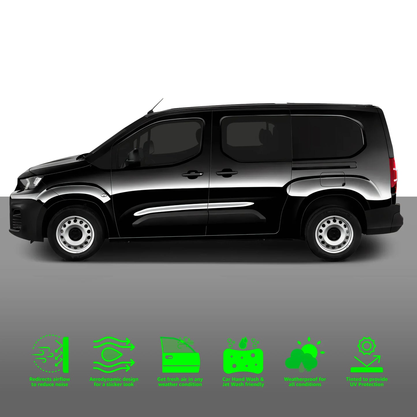 Peugeot Partner Van MK3 2018-2024 2 Door 2PC HAIBAK® Tinted Wind Deflectors