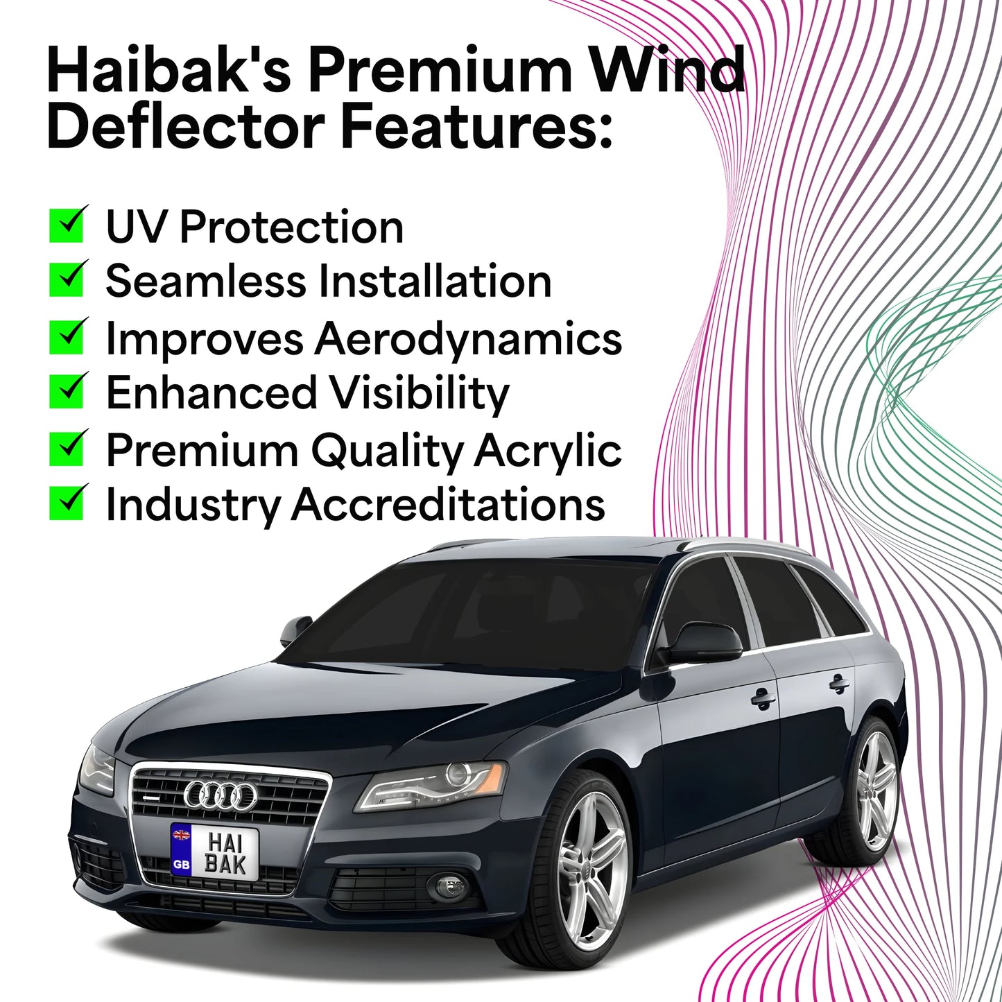 Haibak Wind Deflectors Set Compatible With Audi A4 B8 Avant 2009-2015 5 Door Estate 4PC Tinted in Channel Fitment