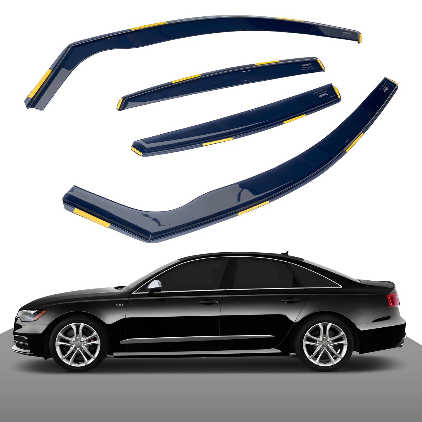 Haibak Wind Deflectors Set Compatible With Audi A6 C7 Saloon 2011-2018 4 Doors 4PC Tinted in Channel Fitment