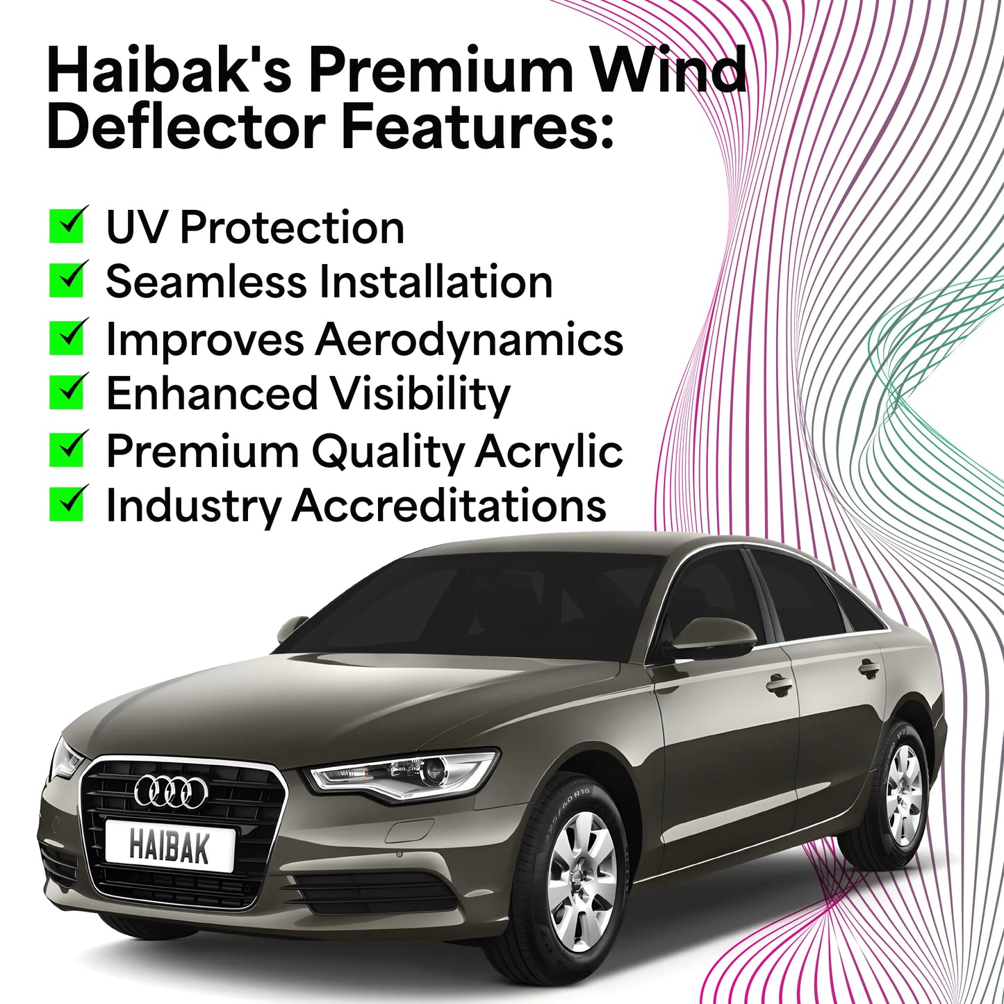 Haibak Wind Deflectors Set Compatible With Audi A6 C7 Saloon 2011-2018 4 Doors 4PC Tinted in Channel Fitment