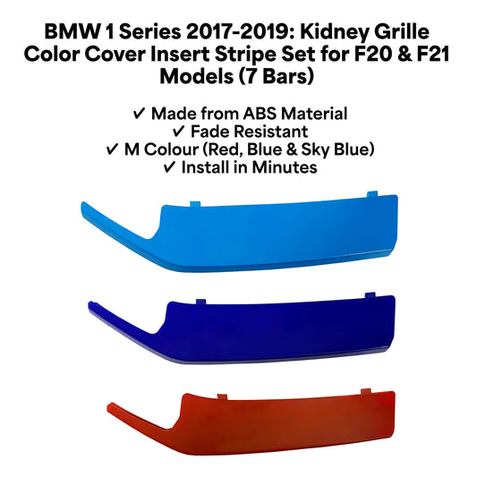 BMW 1 Series 2017 - 2019 7 Beams Front Grille Tri Colour Insert Stripes