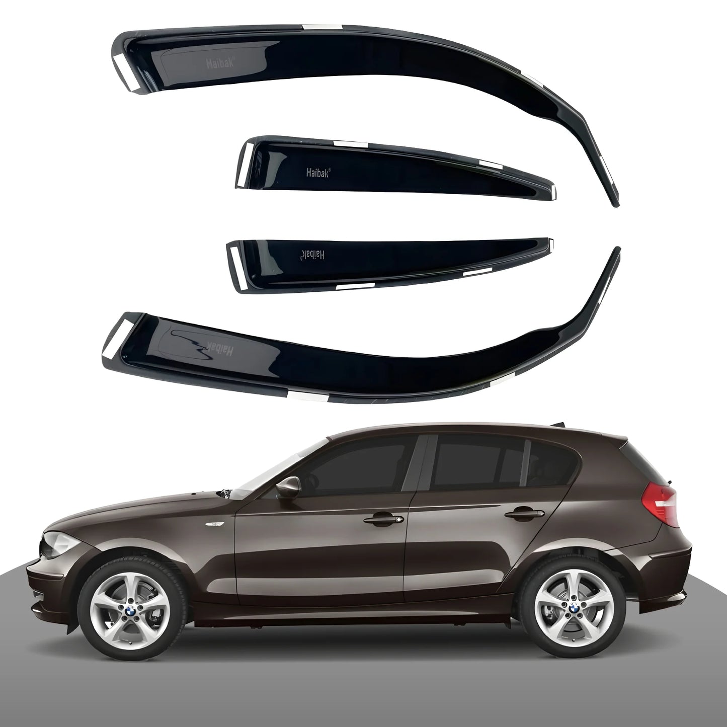 Haibak Wind Deflectors Set Compatible With BMW 1 Series E87 2004-2011 5 Door Hatchback 4PC Tinted in Channel Fitment