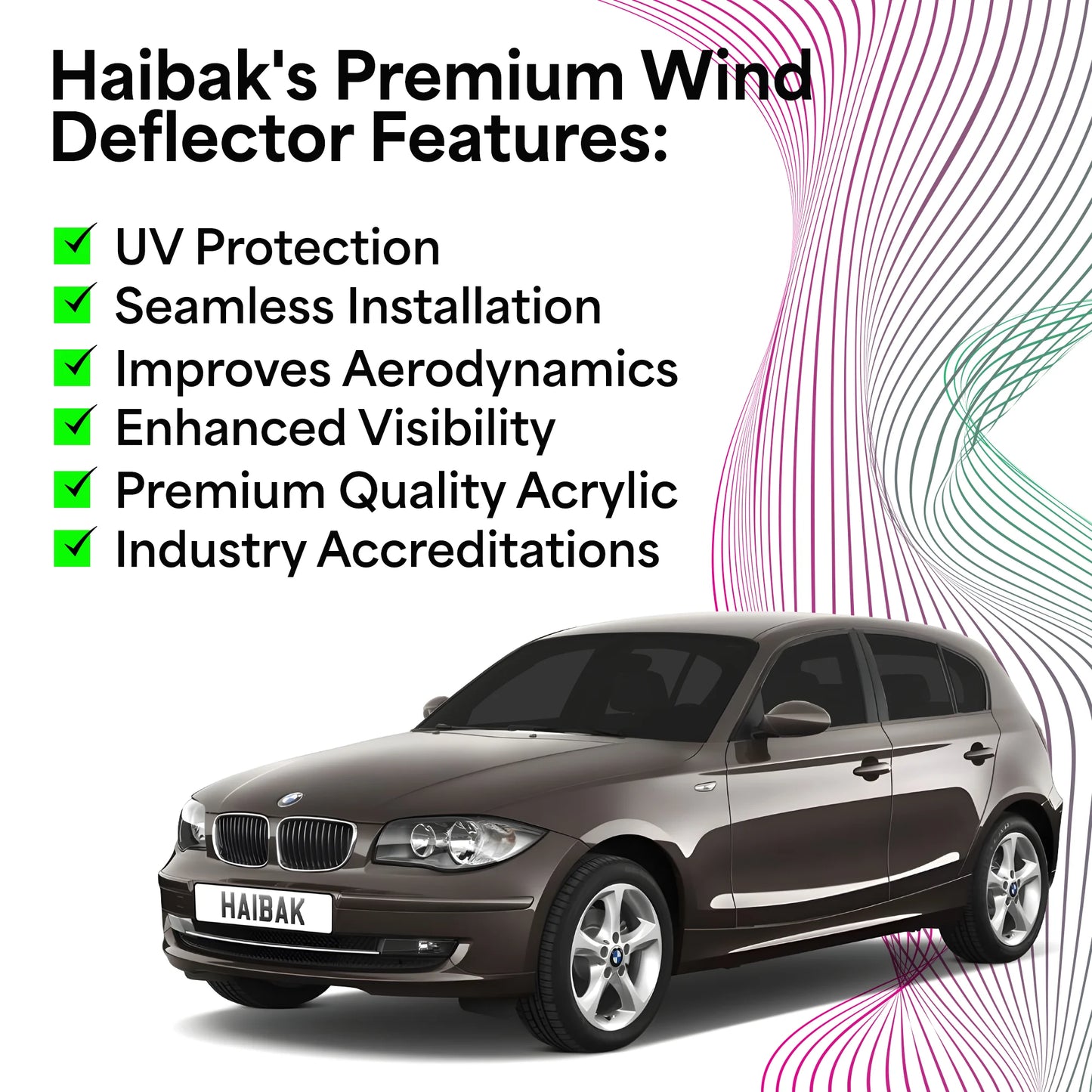 Haibak Wind Deflectors Set Compatible With BMW 1 Series E87 2004-2011 5 Door Hatchback 4PC Tinted in Channel Fitment