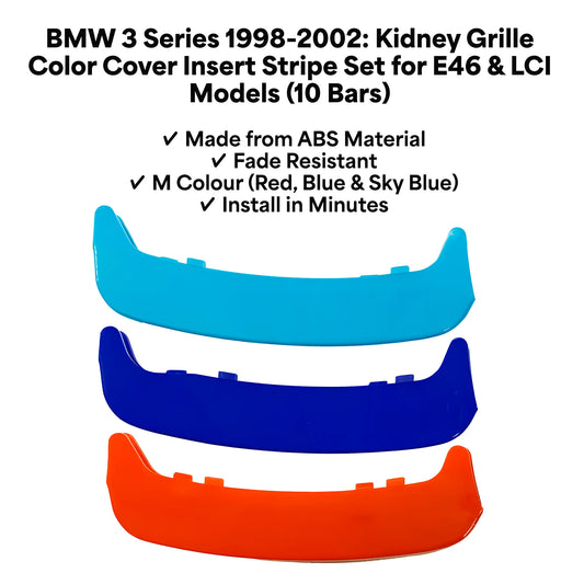 BMW 3 Series 1998 - 2002 10 Beams Front Grille Tri Colour Insert Stripes