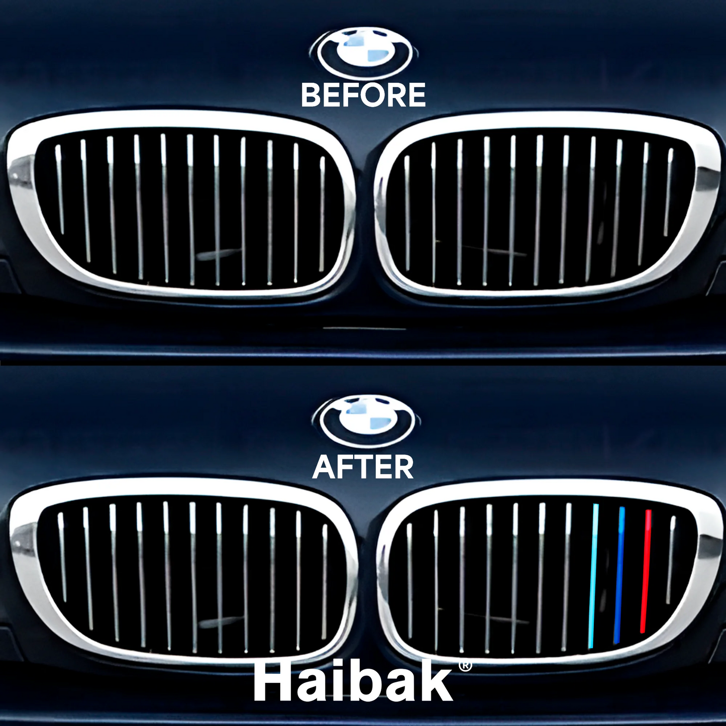 BMW 3 Series 1998 - 2002 10 Beams Front Grille Tri Colour Insert Stripes