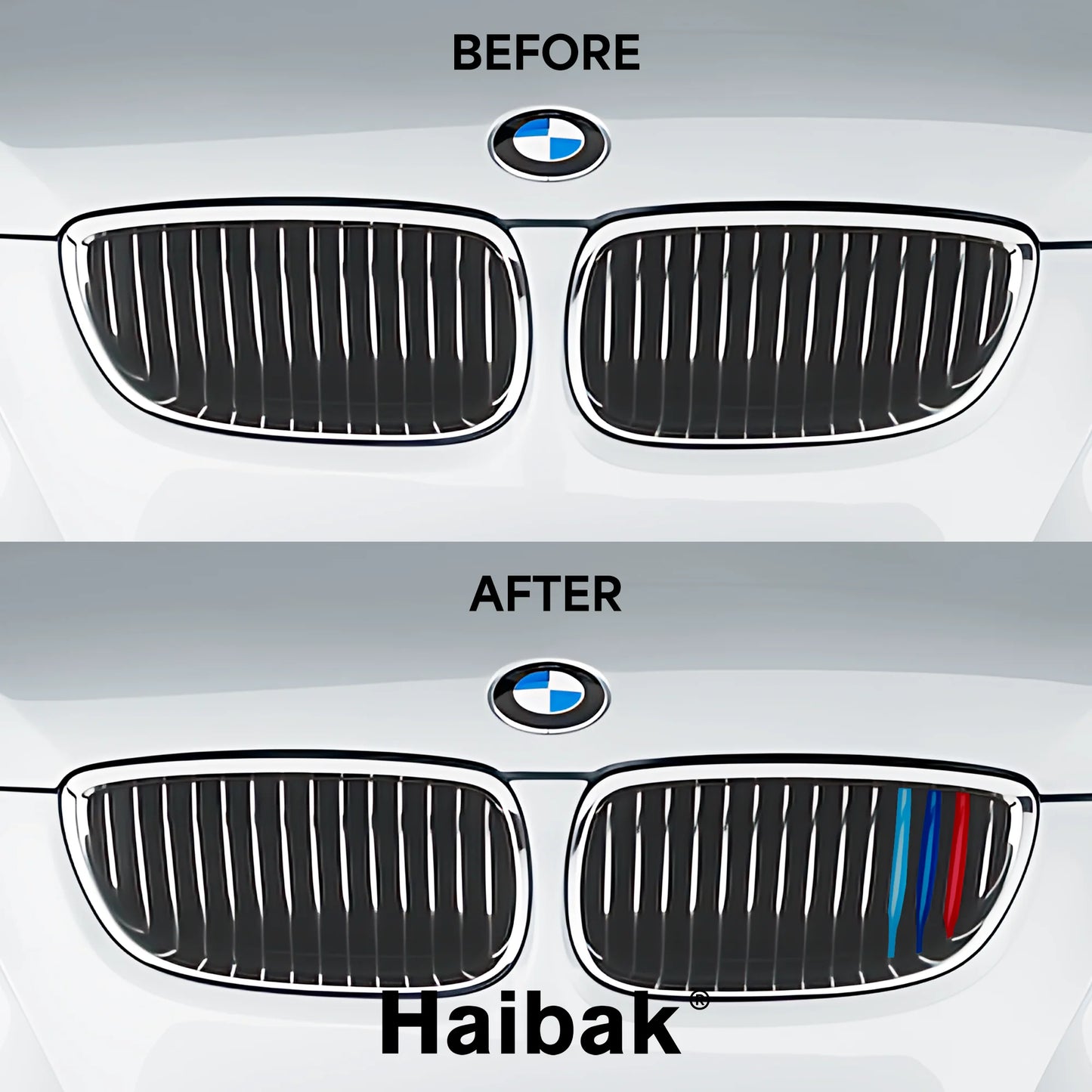 BMW 3 Series 2003 - 2008 12 Beams Front Grille Tri Colour Insert Stripes