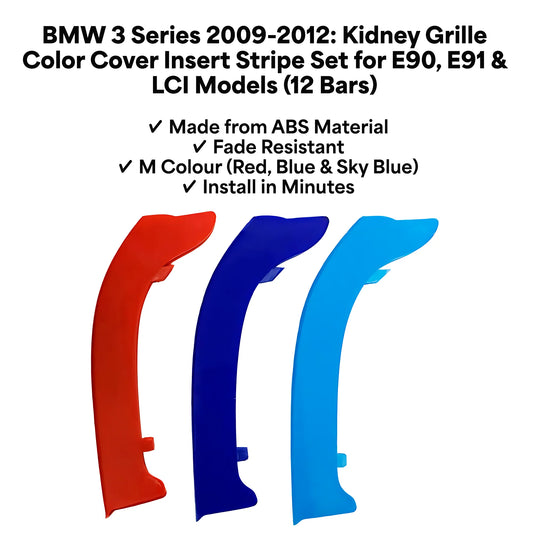 BMW 3 Series 2009 - 2012 12 Beams Front Grille Tri Colour Insert Stripes