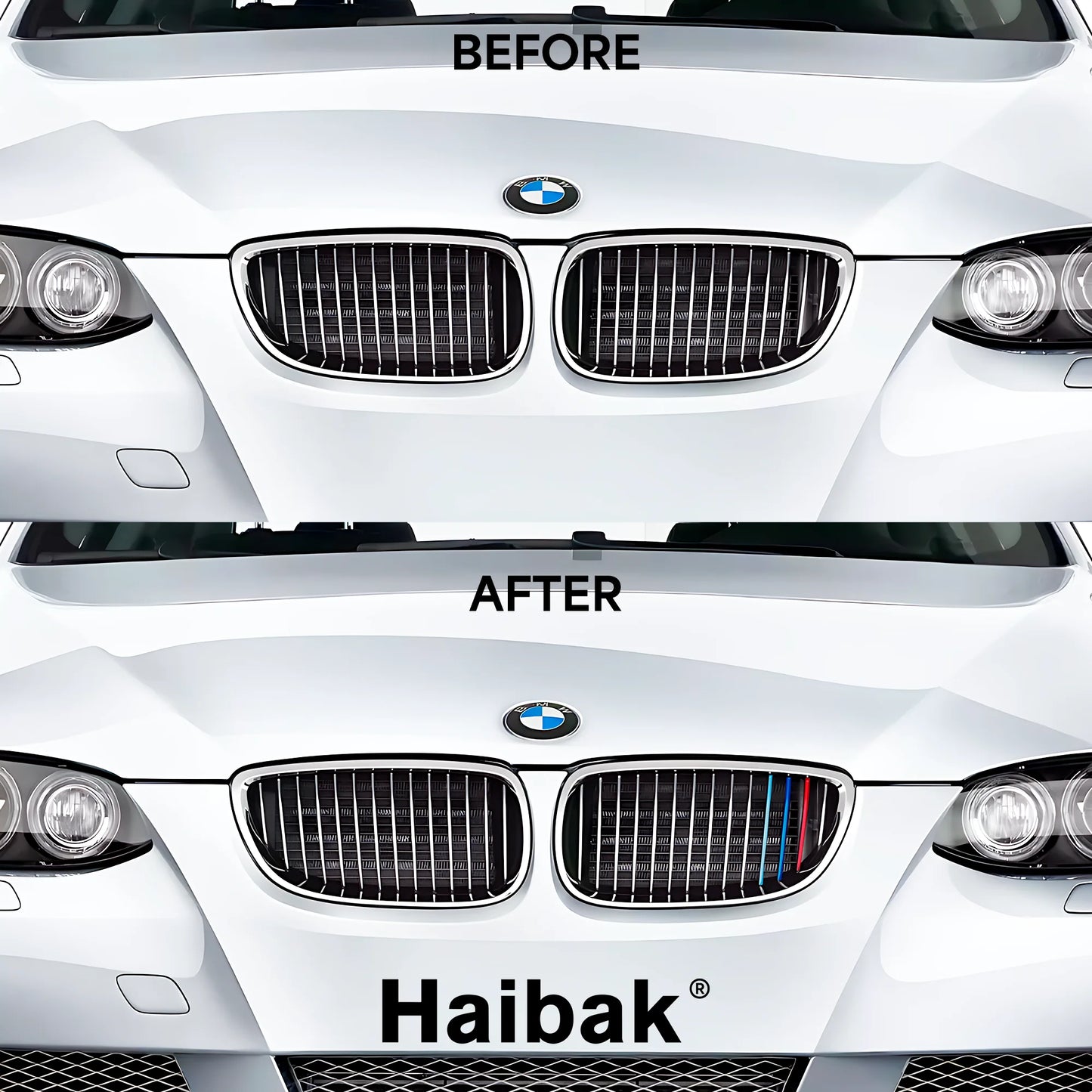 BMW 3 Series 2009 - 2012 12 Beams Front Grille Tri Colour Insert Stripes