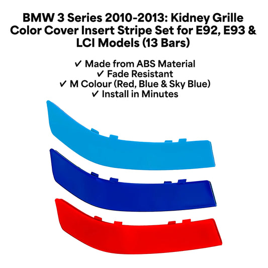 BMW 3 Series 2010 - 2013 13 Beams Front Grille Tri Colour Insert Stripes