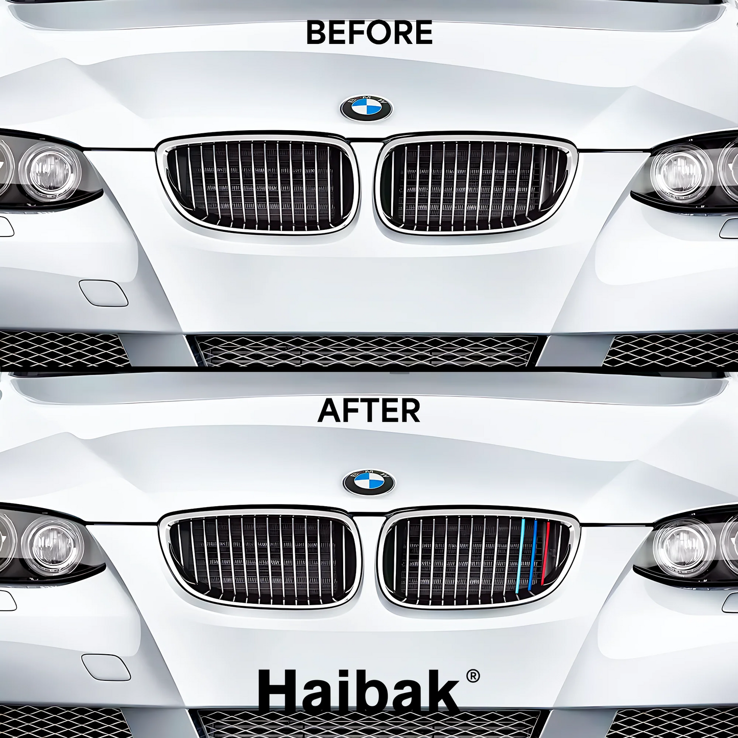 BMW 3 Series 2010 - 2013 13 Beams Front Grille Tri Colour Insert Stripes