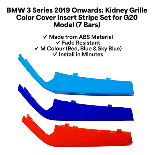 BMW 3 Series 2019 Onwards 7 Beams Front Grille Tri Colour Insert Stripes