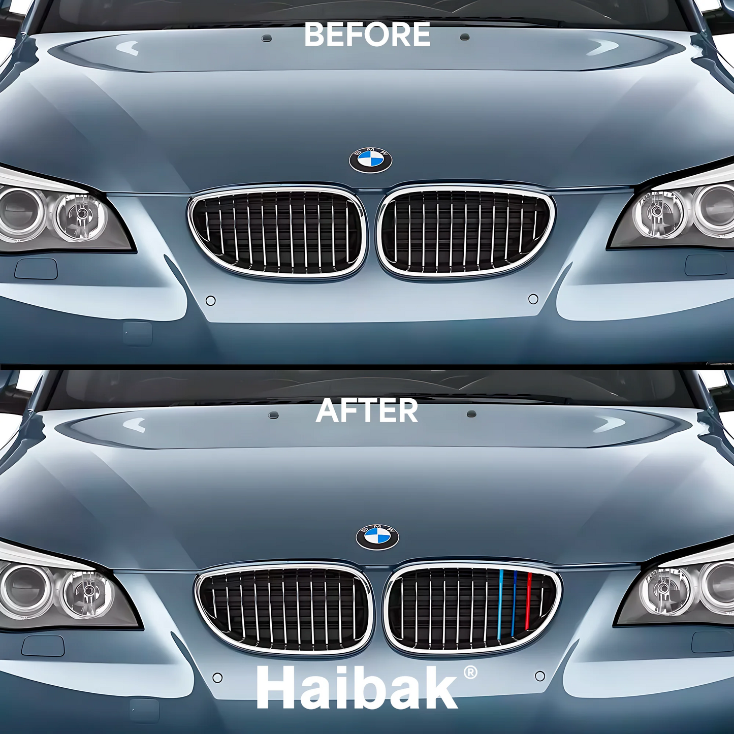 BMW 5 Series 2004 - 2010 11 Beams Front Grille Tri Colour Insert Stripes