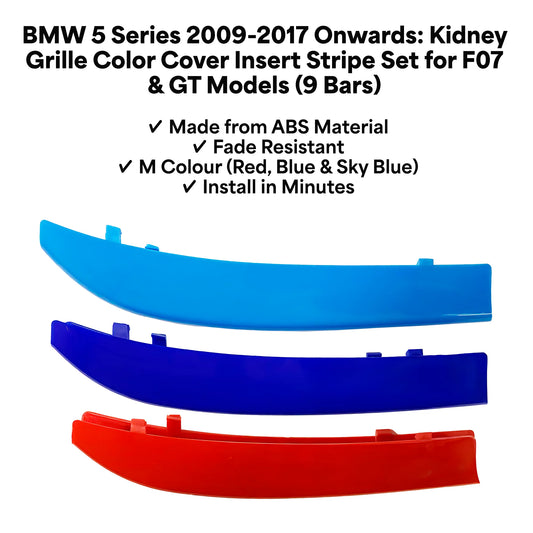 BMW 5 Series 2009 - 2017 9 Beams Front Grille Tri Colour Insert Stripes
