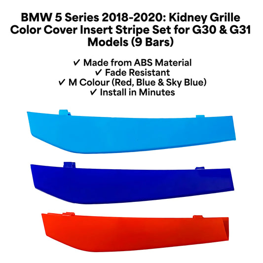 BMW 5 Series 2018 - 2020 9 Beams Front Grille Tri Colour Insert Stripes