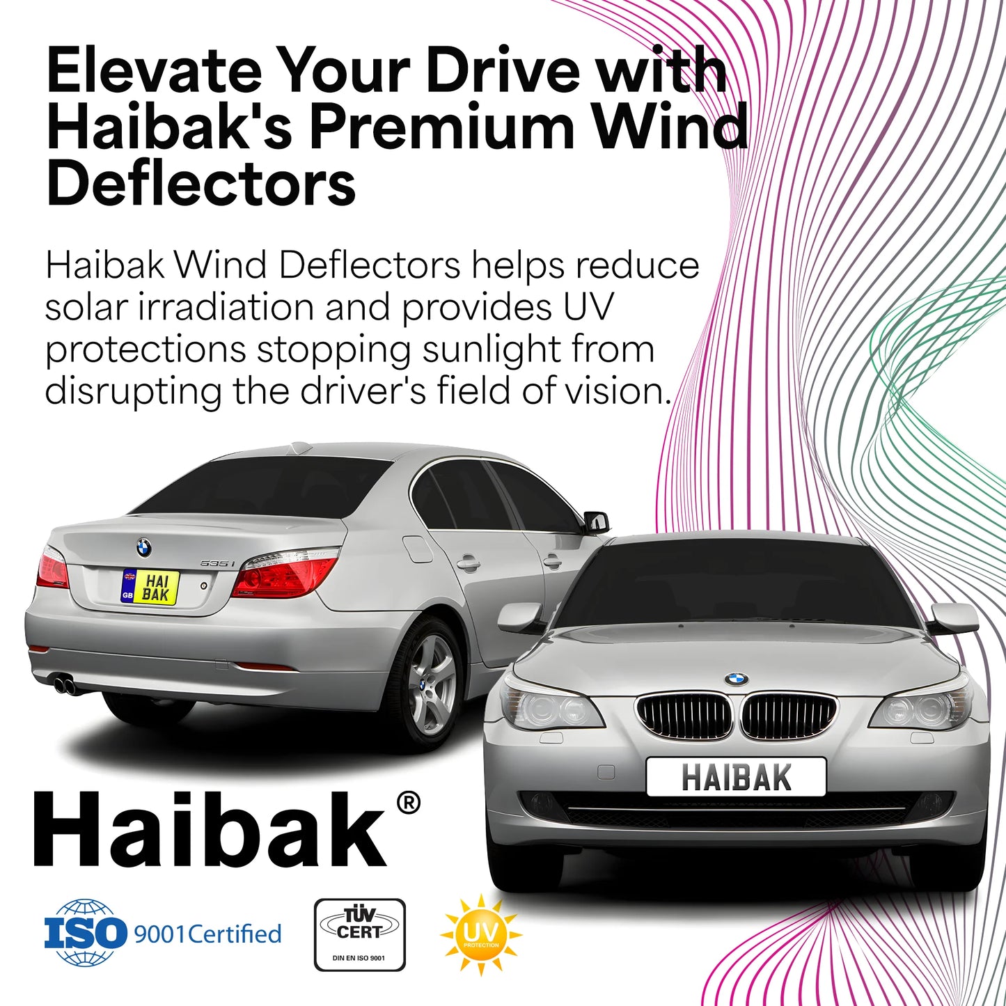 Haibak Wind Deflectors Set Compatible With BMW 5 Series 2003-2010 5 Door Saloon 4PC Tinted in Channel Fitment