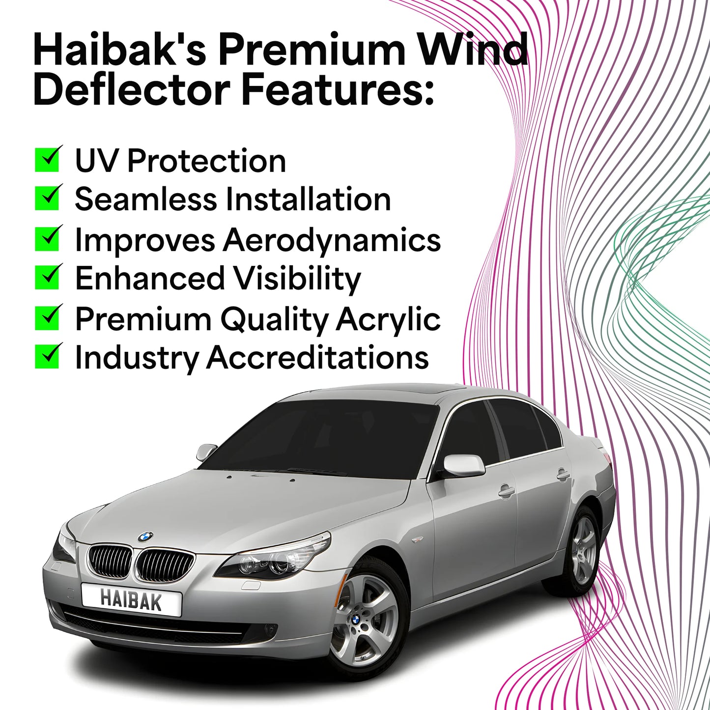 Haibak Wind Deflectors Set Compatible With BMW 5 Series 2003-2010 5 Door Saloon 4PC Tinted in Channel Fitment