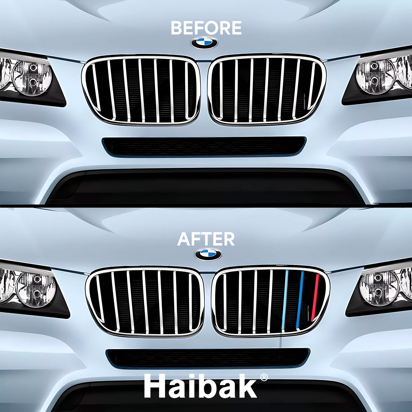 BMW X5 2008 - 2013 7 Beams Front Grille Tri Colour Insert Stripes