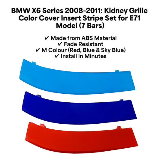 BMW X6 2008 - 2011 7 Beams Front Grille Tri Colour Insert Stripes