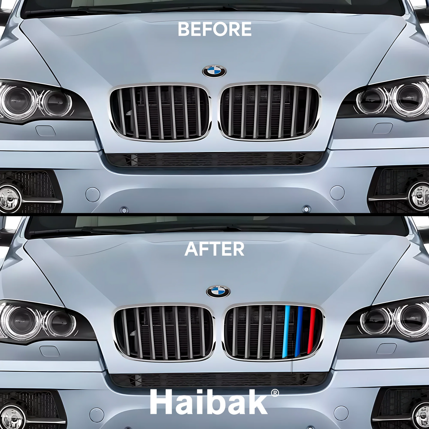 BMW X6 2008 - 2011 7 Beams Front Grille Tri Colour Insert Stripes