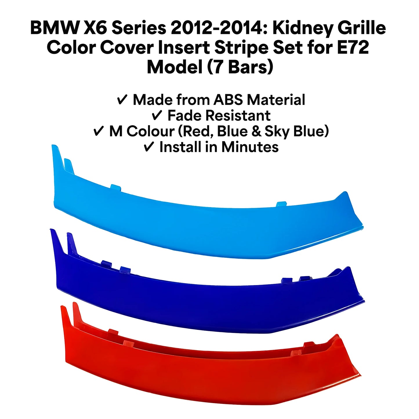BMW X6 2012 - 2014 7 Beams Front Grille Tri Colour Insert Stripes