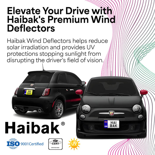 Haibak Wind Deflectors Set Compatible With Fiat 500 Abarth 2007 Onwards 3 Doors 2pc Tinted in Channel Fitment