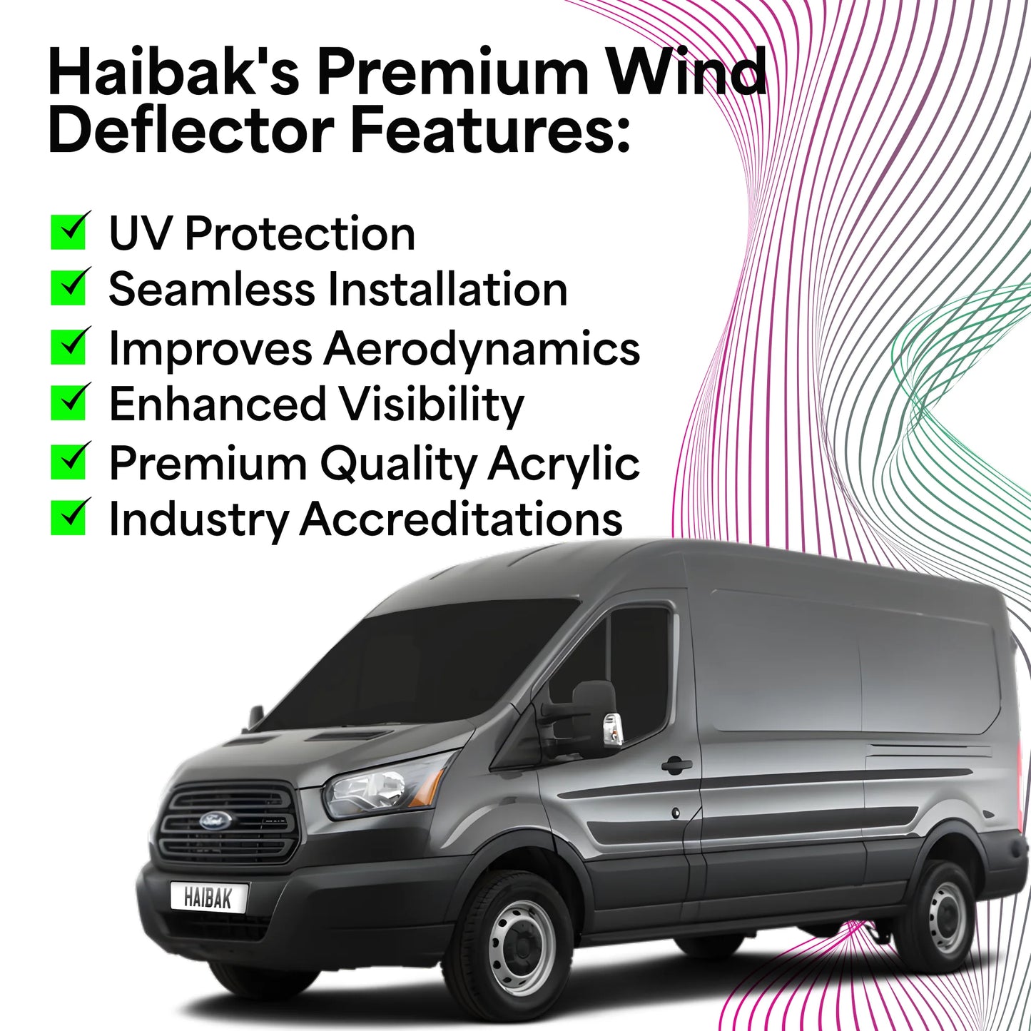 Haibak Wind Deflectors Set Compatible With Ford Transit MK8 Van 2014 Onwards 2 Door 2PC Tinted in Channel Fitment