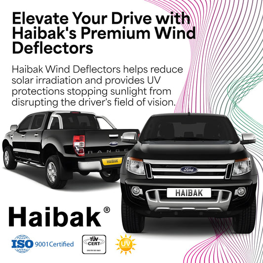 Haibak Wind Deflectors Set Compatible With Ford Ranger MK3 2012 Onwards 4 Door Pick-Up 4PC Tinted in Channel Fitment