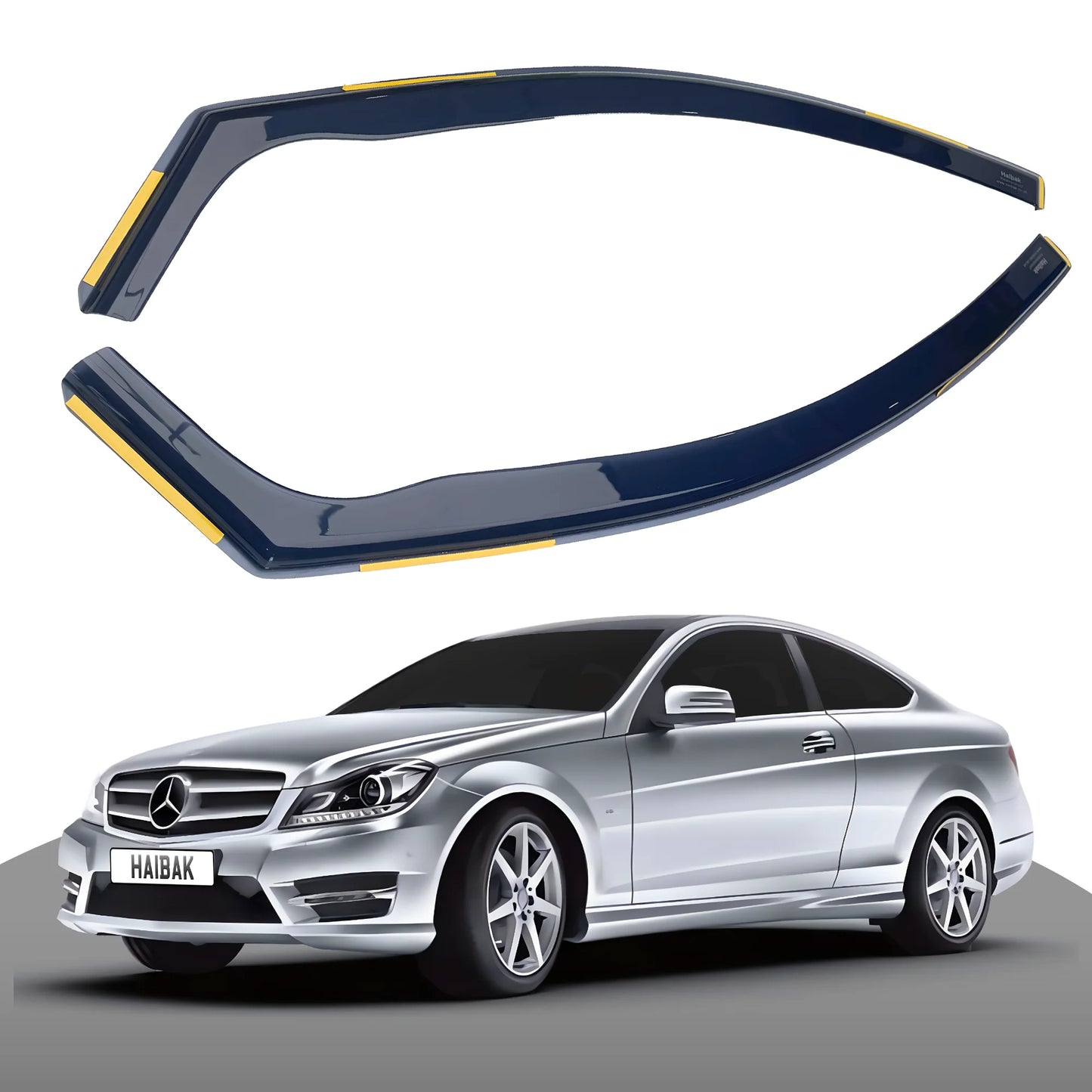 Haibak Wind Deflectors Compatible With Mercedes C Class W204 2006-2015 3 Door 2PC Tinted in Channel Fitment
