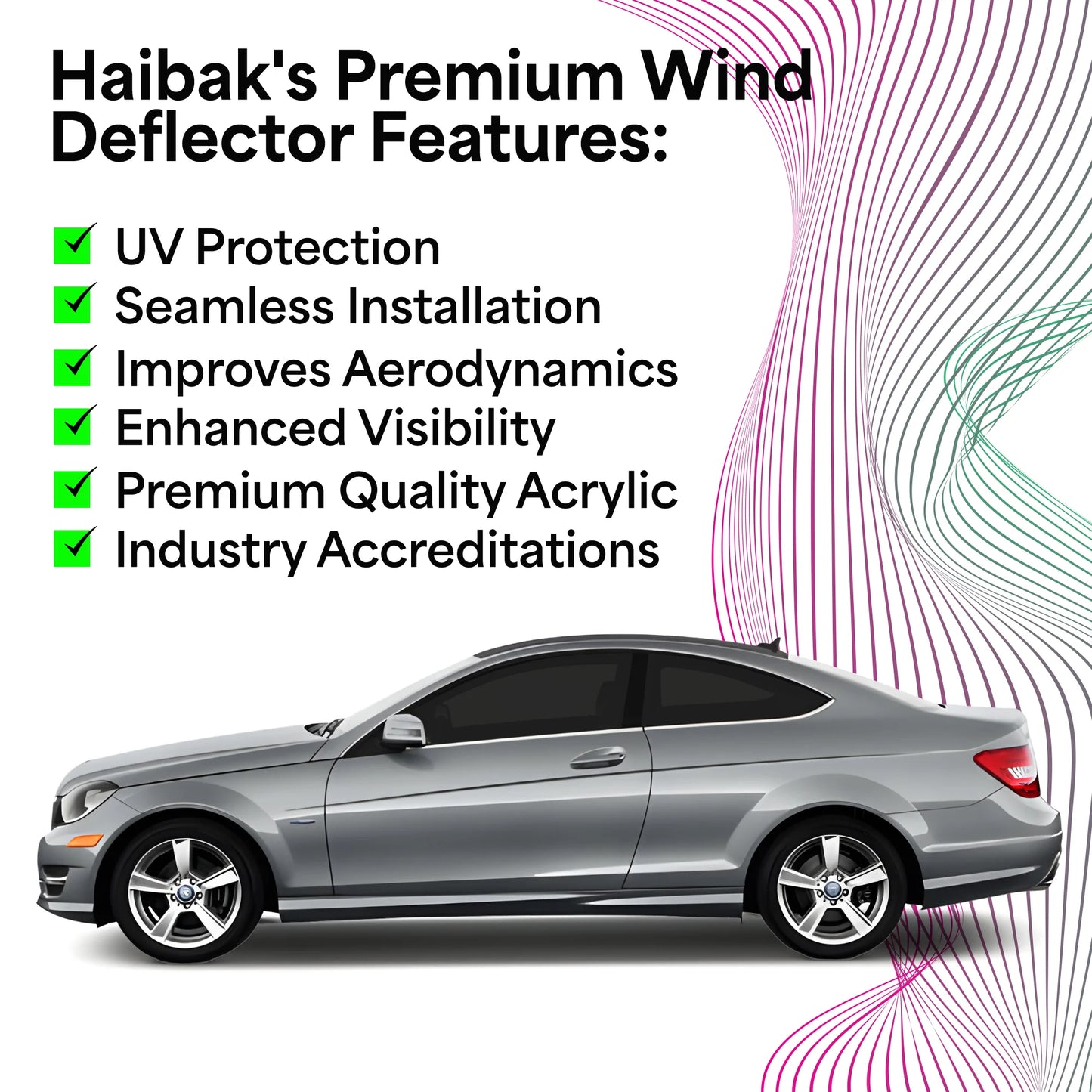 Haibak Wind Deflectors Compatible With Mercedes C Class W204 2006-2015 3 Door 2PC Tinted in Channel Fitment