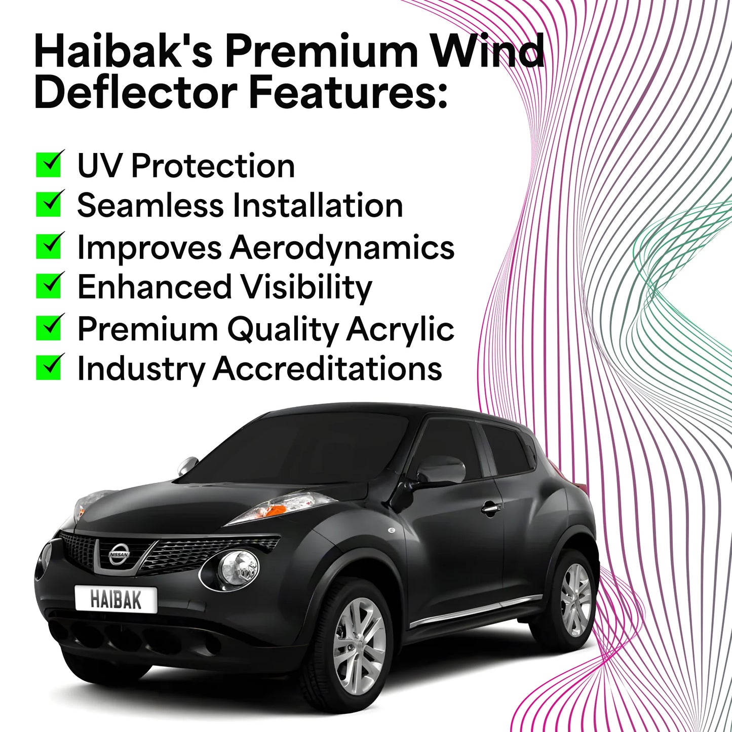 Haibak Wind Deflectors Set Compatible With Nissan Juke 2012 Onwards 5 Door Sub-Compact SUV 4PC Tinted in Channel Fitment