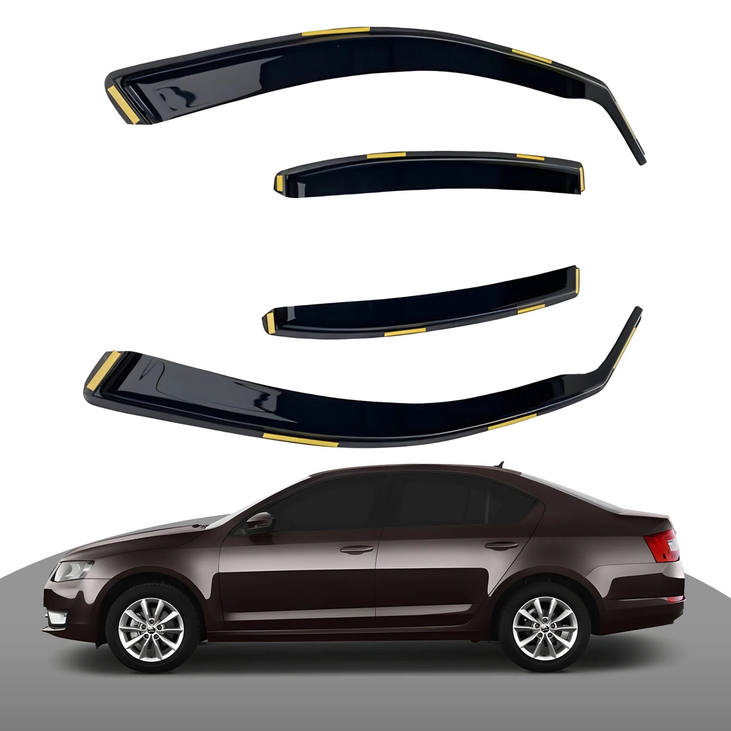 Haibak Wind Deflectors Set Compatible With Skoda Octavia MK3 2013-2019 4 Door 4PC Tinted in Channel Fitment