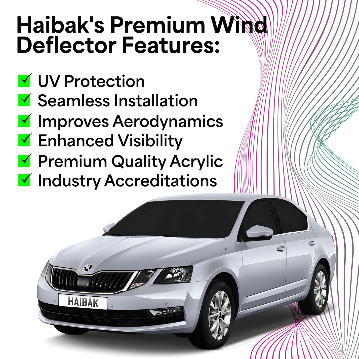 Haibak Wind Deflectors Set Compatible With Skoda Octavia MK3 2013-2019 4 Door 4PC Tinted in Channel Fitment