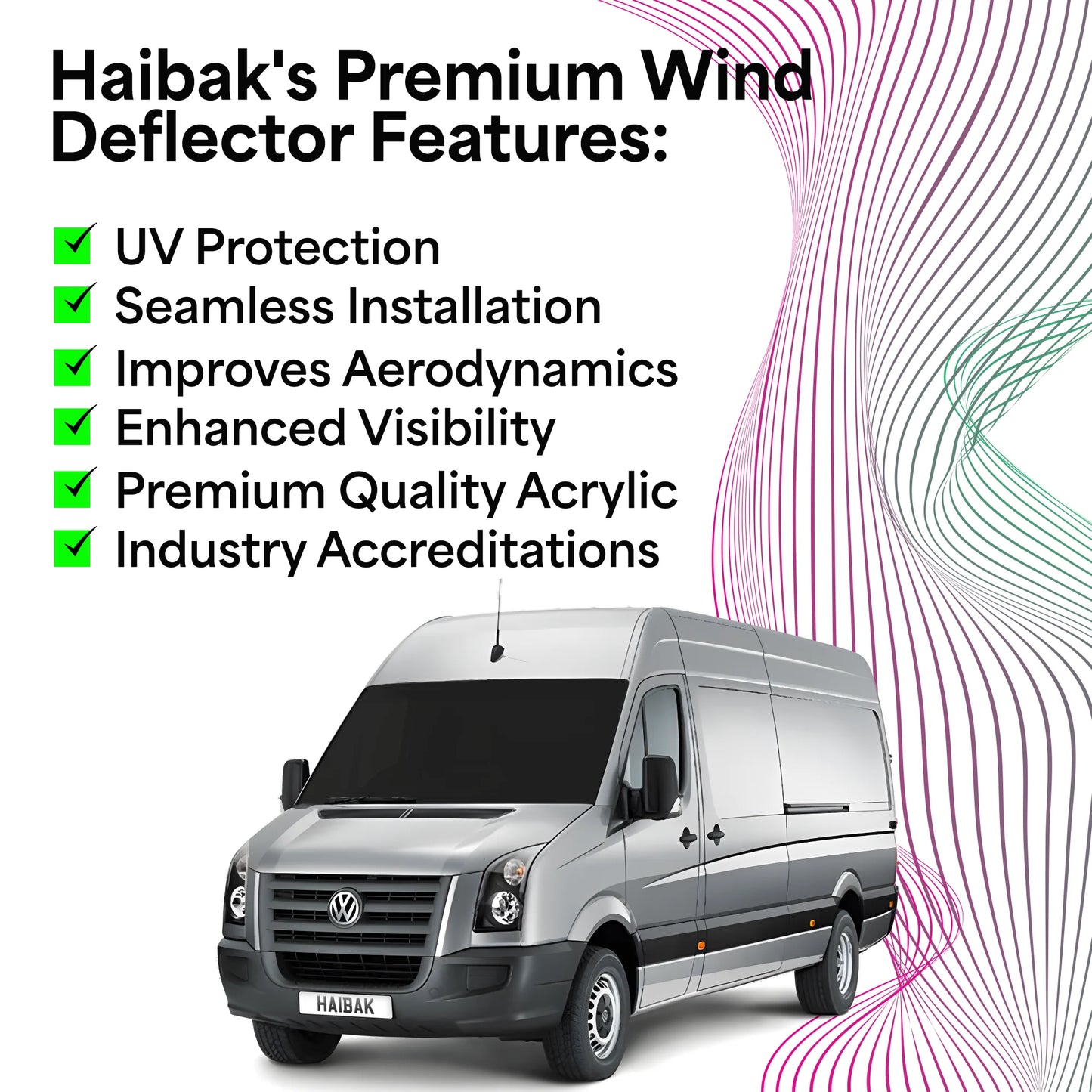 Haibak Wind Deflectors Set Compatible With VW Crafter MK1 Van 2006-2017 2 Door 2PC Tinted in Channel Fitment