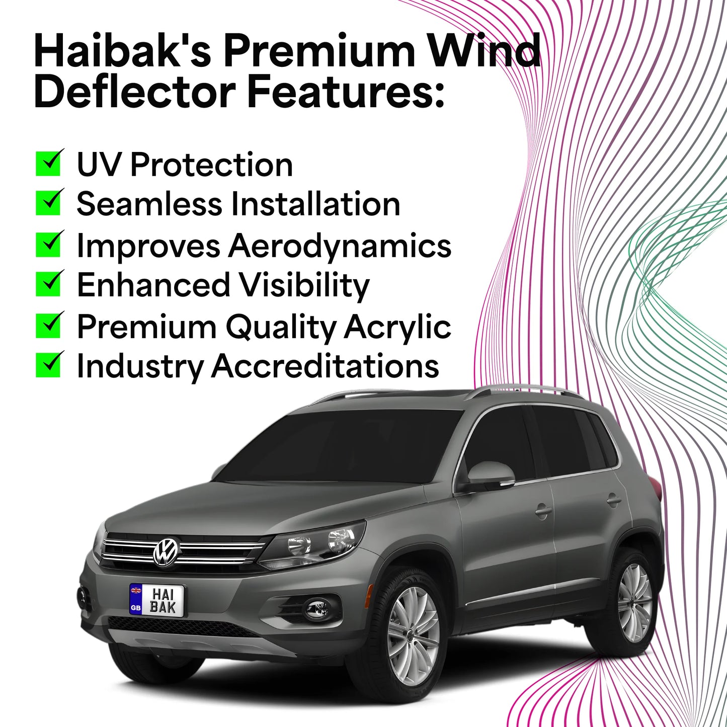 Haibak Wind Deflectors Set Compatible With VW Tiguan MK1 2008-2015 5 Door Compact SUV 4PC Tinted in Channel Fitment