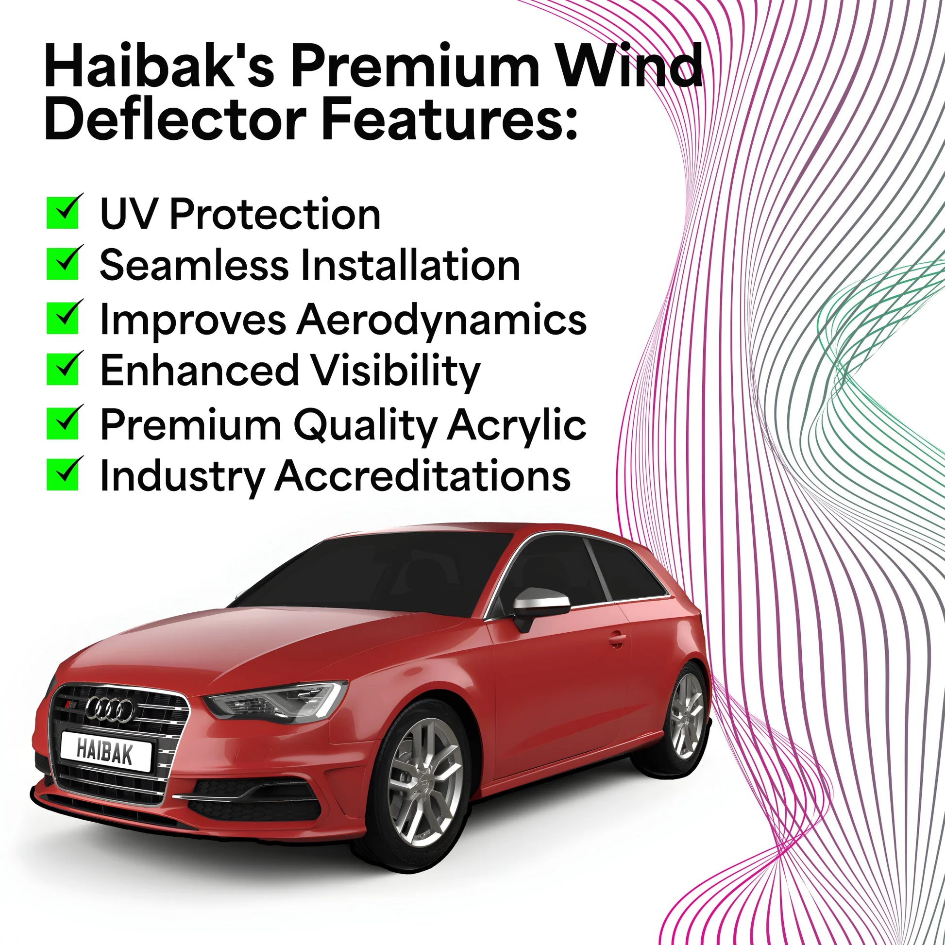 Haibak Wind Deflectors Set Compatible With Audi A3 053 MK3 2013-2020 2 Doors 2PC in Channel Fitment