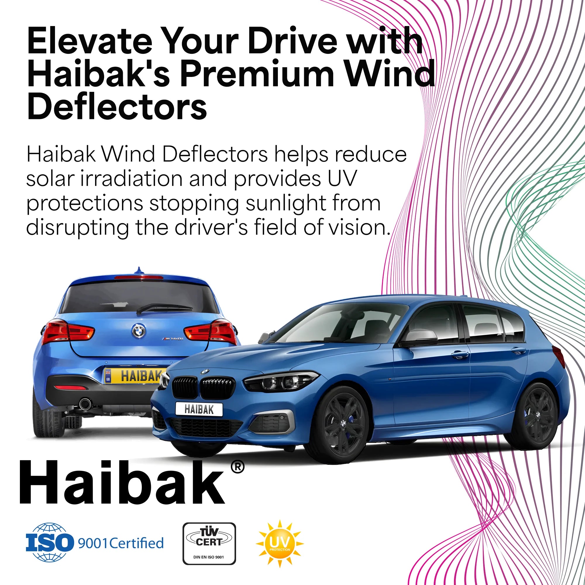 Haibak Wind Deflectors For BMW 1 Series F20 5-Door Hatchback (2011-2019) - 4pc Set, Gloss Black