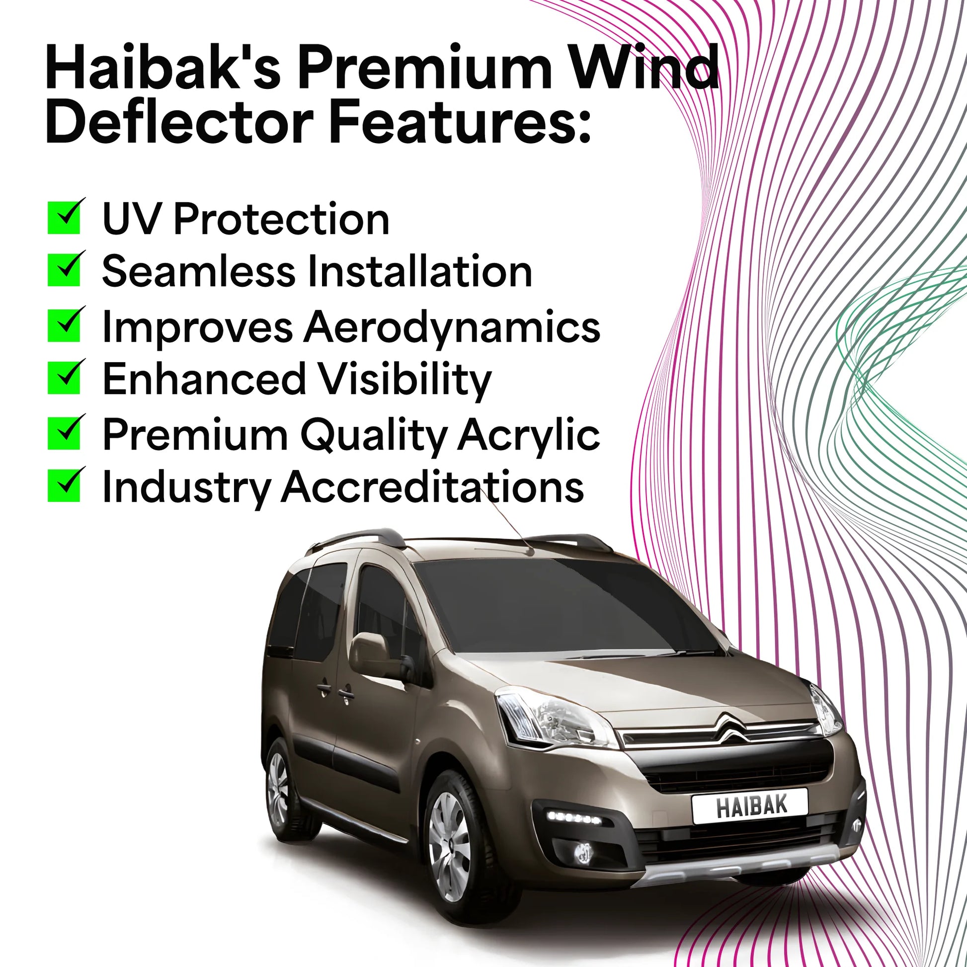 Haibak Wind Deflectors Set Compatible With Citroen Berlingo MK2 2008-2018 2 Doors 2PC Tinted in Channel Fitment