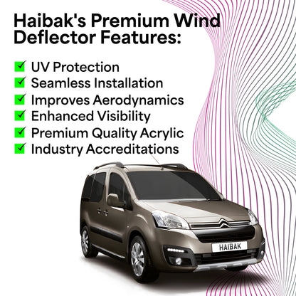 Haibak Wind Deflectors Set Compatible With Citroen Berlingo MK2 2008-2018 2 Doors 2PC Tinted in Channel Fitment