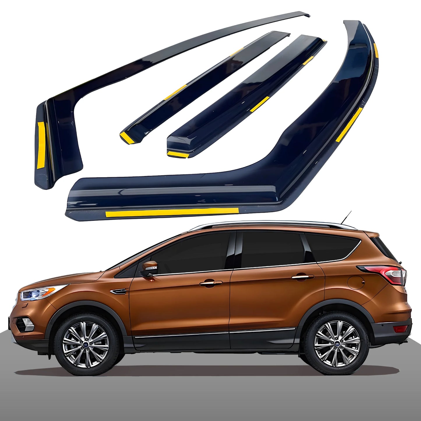 Haibak Wind Deflectors Set Compatible With Ford Kuga MK2 2012-2019 5 Door Compact SUV 4PC Tinted in Channel Fitment