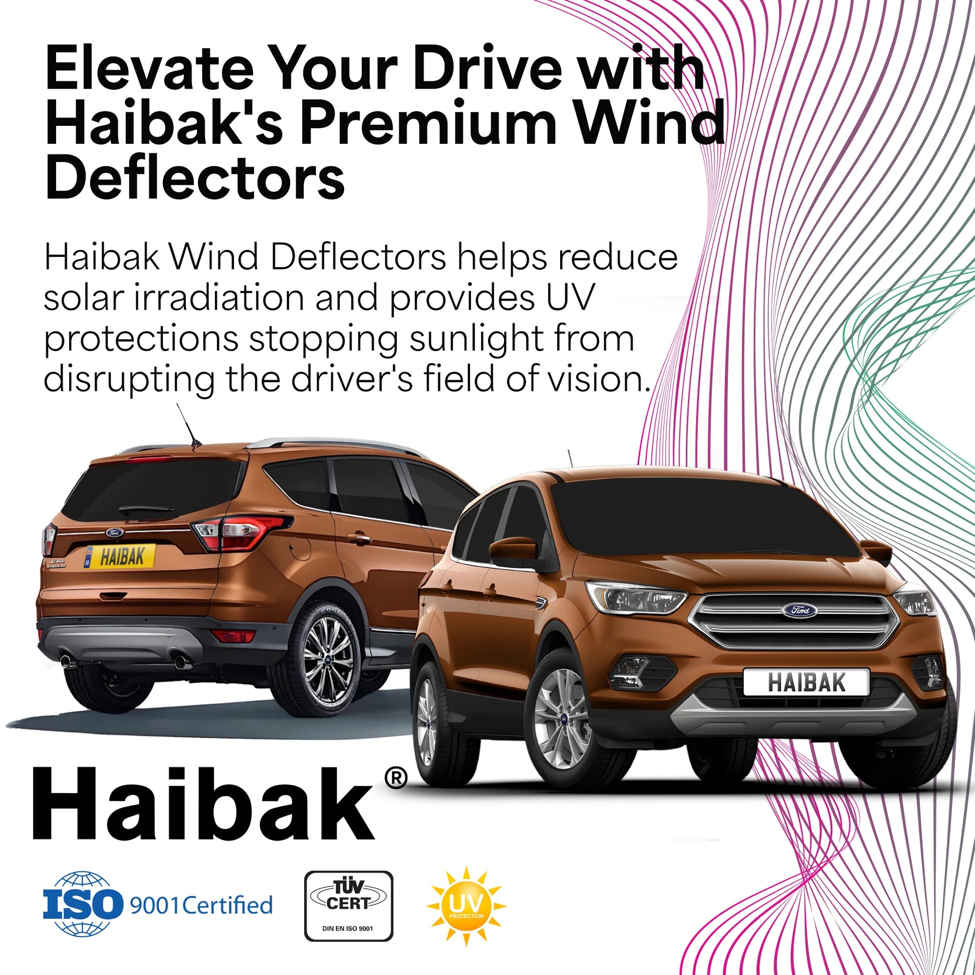 Haibak Wind Deflectors Set Compatible With Ford Kuga MK2 2012-2019 5 Door Compact SUV 4PC Tinted in Channel Fitment
