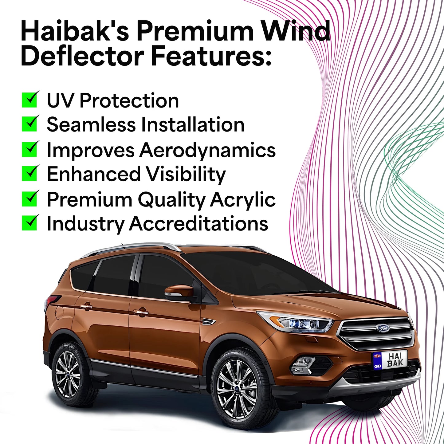 Haibak Wind Deflectors Set Compatible With Ford Kuga MK2 2012-2019 5 Door Compact SUV 4PC Tinted in Channel Fitment