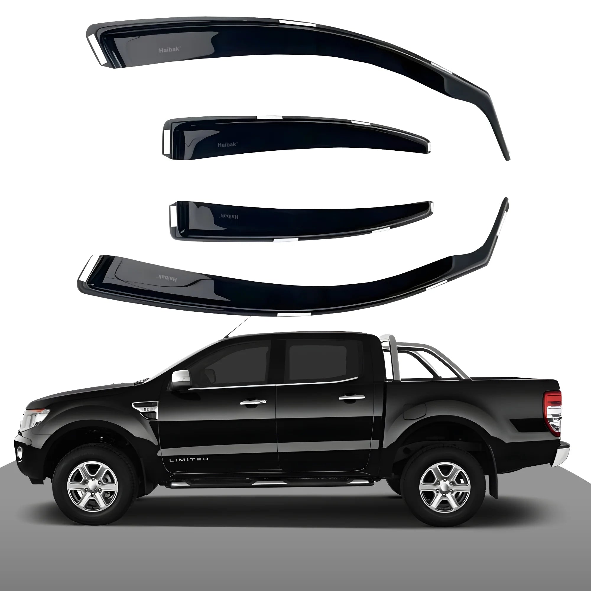 Ford Ranger MK3 2012 Onwards 4 Door Pick-Up 4PC HAIBAK® Tinted Wind Deflectors