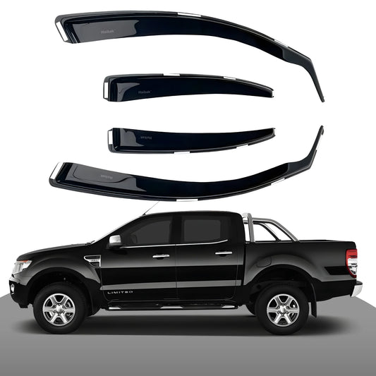 Haibak Wind Deflectors Set Compatible With Ford Ranger MK3 2012 Onwards 4 Door Pick-Up 4PC Tinted in Channel Fitment