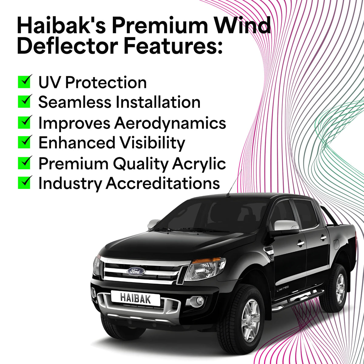 Ford Ranger Wind Rider Ford Ranger MK3 2012 Onwards 4 Door Pick-Up 4PC HAIBAK® Tinted Wind De