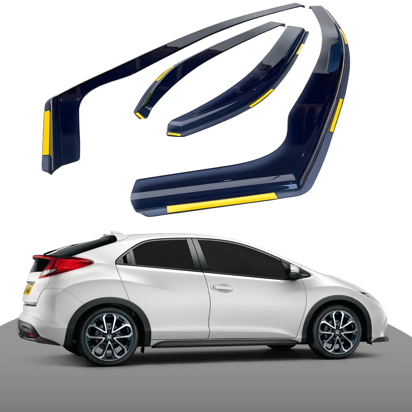 Haibak Wind Deflectors Set Compatible With Honda Civic MK9 2012-2017 5 Door Hatchback 4PC Tinted in Channel Fitment