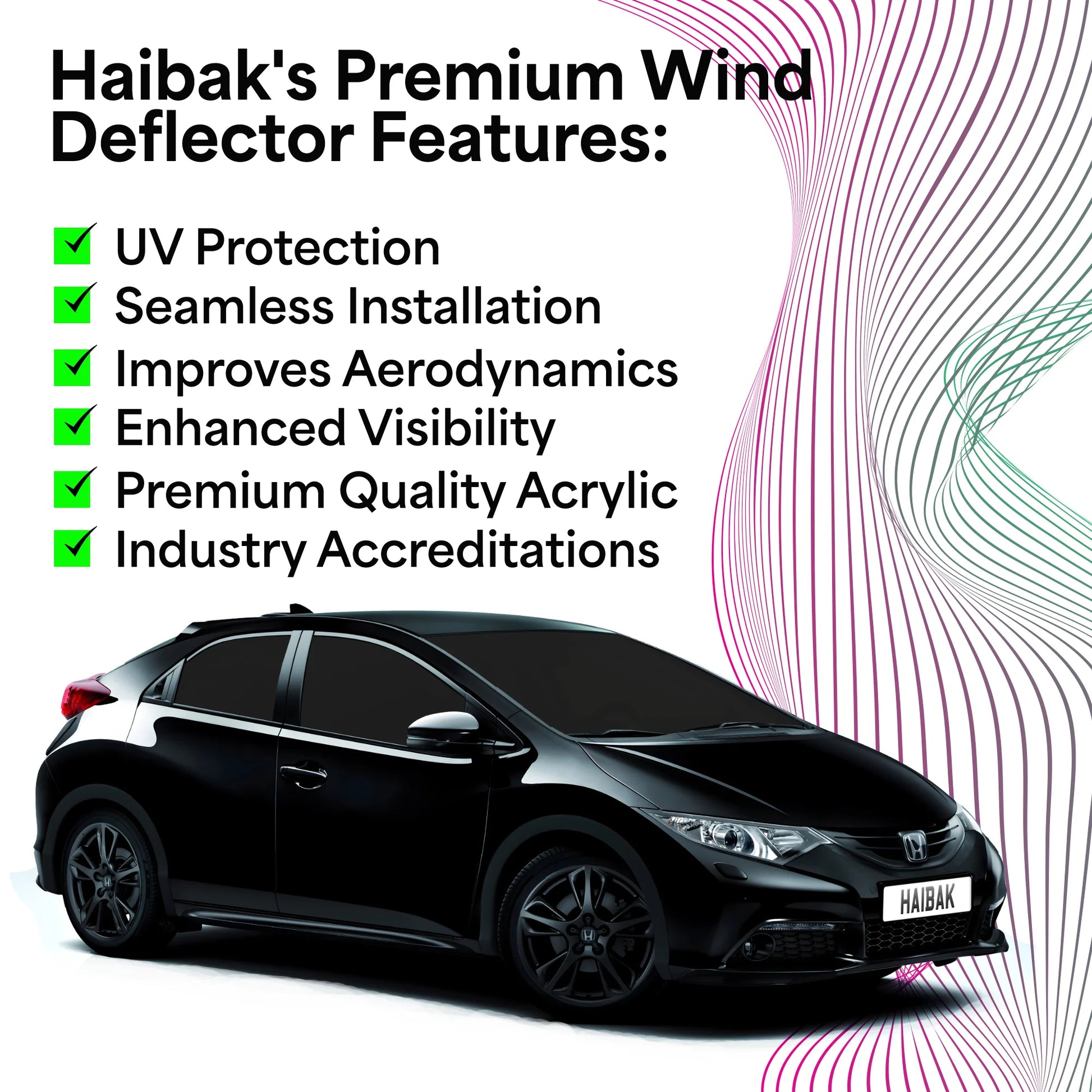 Haibak Wind Deflectors Set Compatible With Honda Civic MK9 2012-2017 5 Door Hatchback 4PC Tinted in Channel Fitment