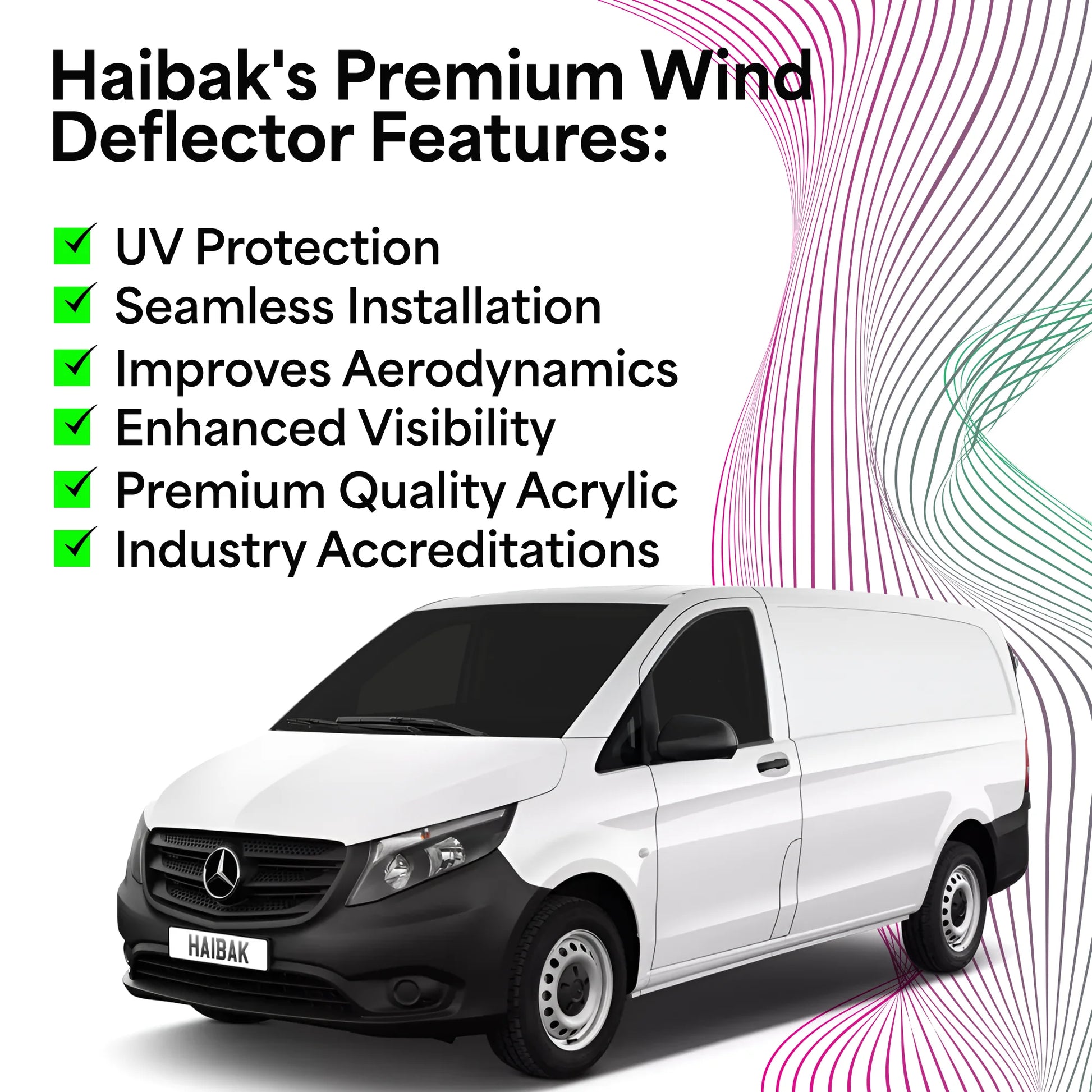 Mercedes Benz Vito Van MK3 W447 2014 Onwards 2 Door 2PC HAIBAK® Tinted Wind Deflectors