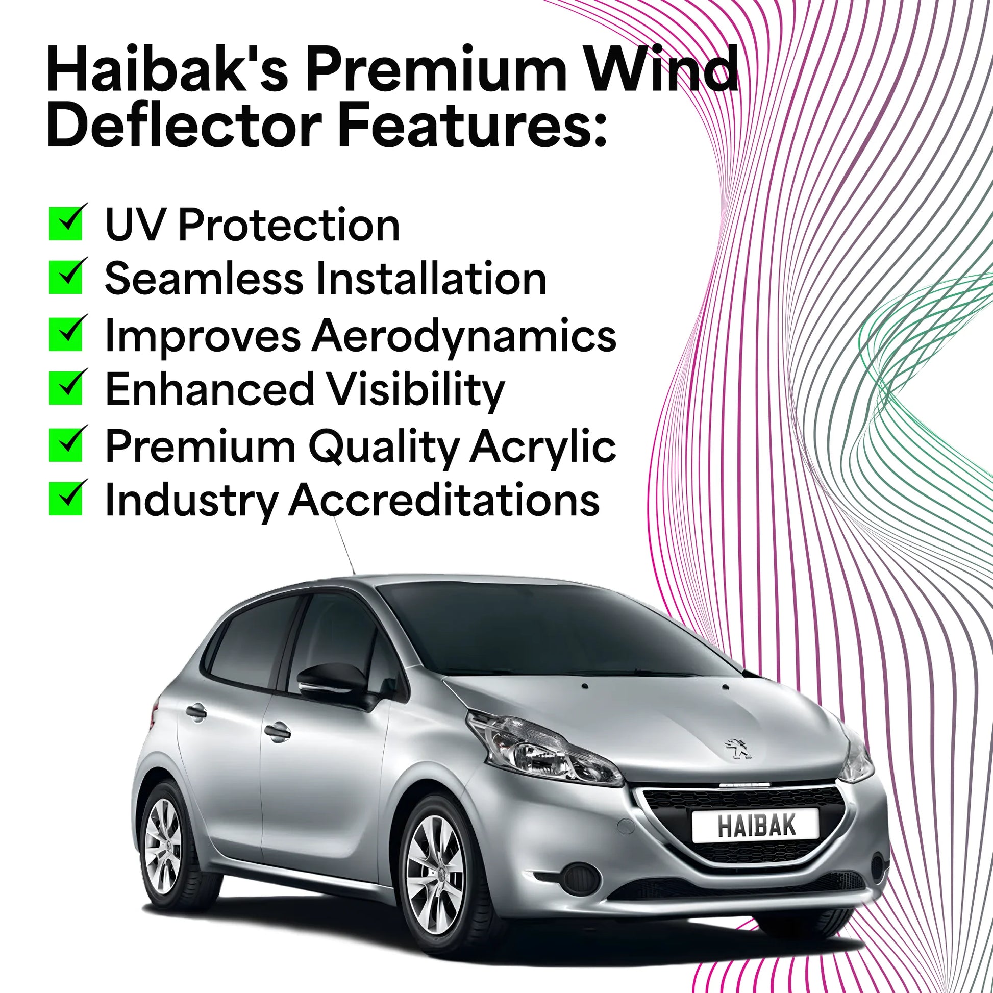 Haibak Wind Deflectors Set Compatible With Peugeot 208 HH 2012-2018 5 Door Hatchback 4PC Tinted in Channel Fitment
