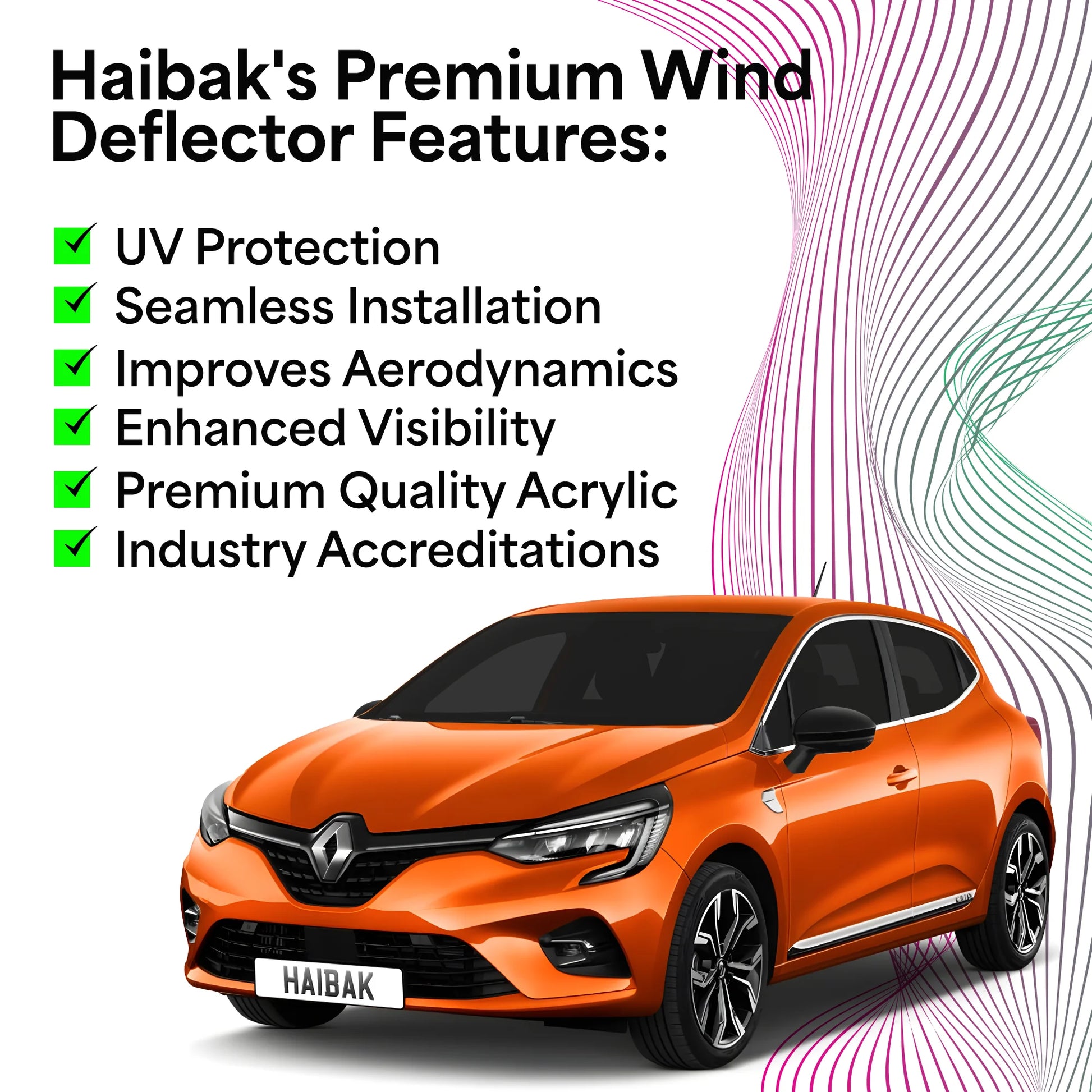 Haibak Wind Deflectors Set Compatible With Renault Clio V 2019 Onwards 5 Door Hatchback 4PC Tinted in Channel Fitment